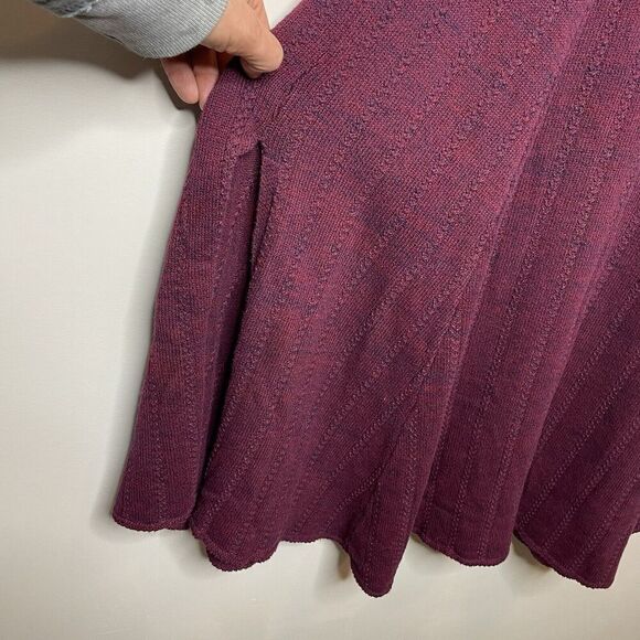 PAMELA LOVE Midi Sweater Dress Women Medium Maroon Long Sleeve A-Line Knit - Picture 6 of 15